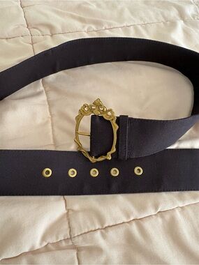 Zimmermann Wide Black Fabric Belt with Decorative Gold Buckle